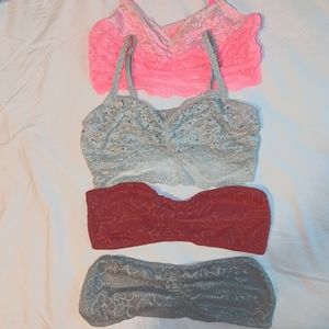 Bundle of 4 Pink & Grey Lg PINK Victoria's Secret Lacy Bralettes